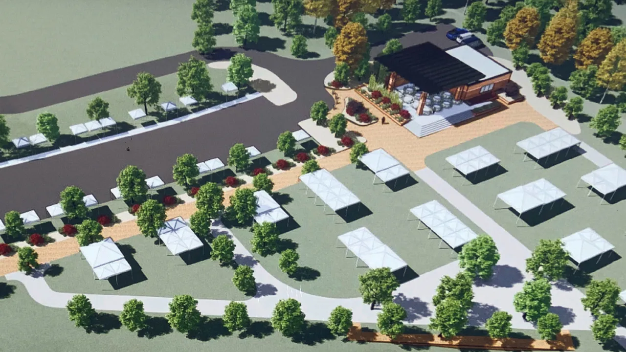 A rendering of The 49th Acre tailgating and event space