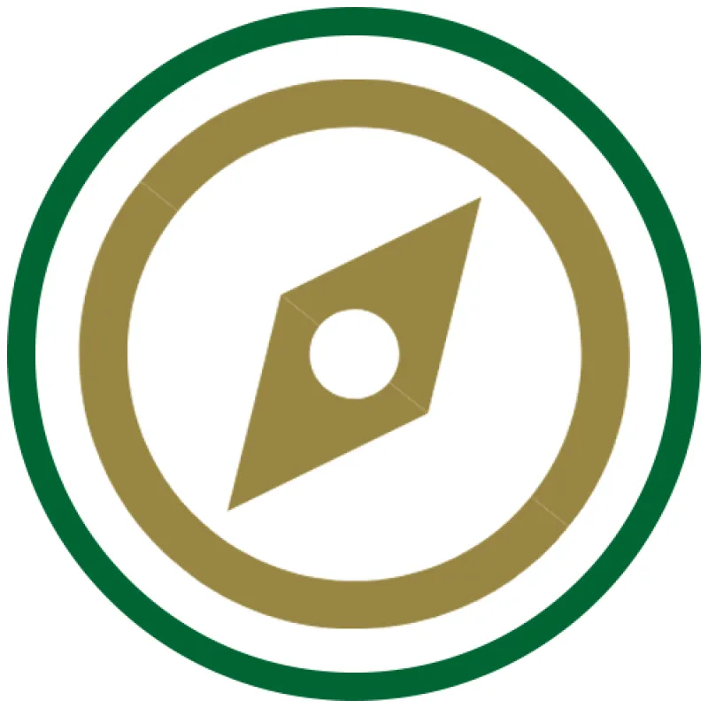 Icon image of a compass with UNC Charlotte colors